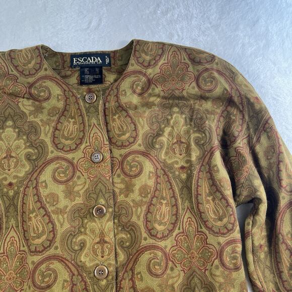 Escada 34 US S Top Blouse Gold Paisley Wool Silk Shirt Margaretha Ley Designer - Picture 3 of 13